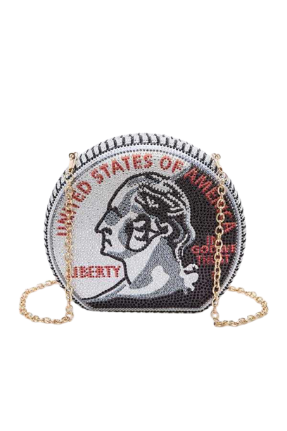 UNIQUE CRYSTAL PAVE ICONIC QUARTER CLUTCH BAG