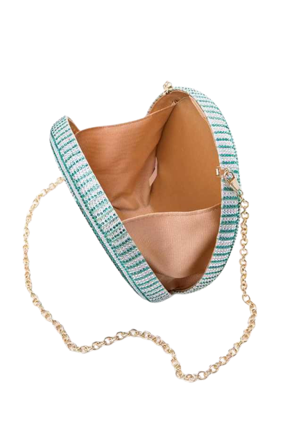 UNIQUE CRYSTAL PAVE ICONIC QUARTER CLUTCH BAG