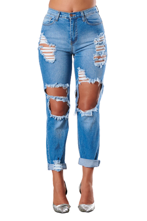 DISTRESSED HIGH RISE NOT YOUR BOYFRIEND JEANS