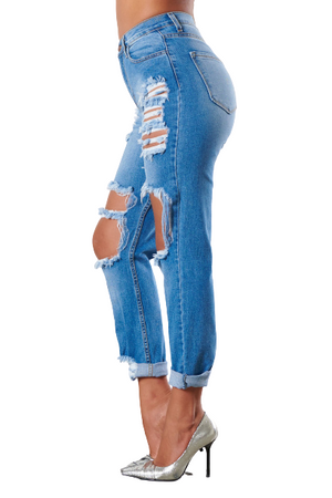 DISTRESSED HIGH RISE NOT YOUR BOYFRIEND JEANS