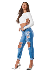 DISTRESSED HIGH RISE NOT YOUR BOYFRIEND JEANS